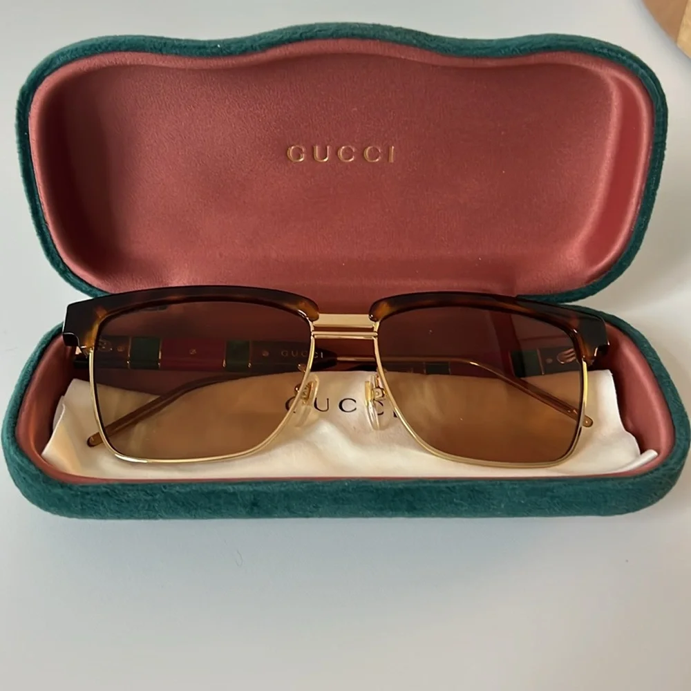 Gucci Gg0603S 006 Tortoise/ Yellow Browline Sunglasses 56-16-145 - Picture 3 of 3